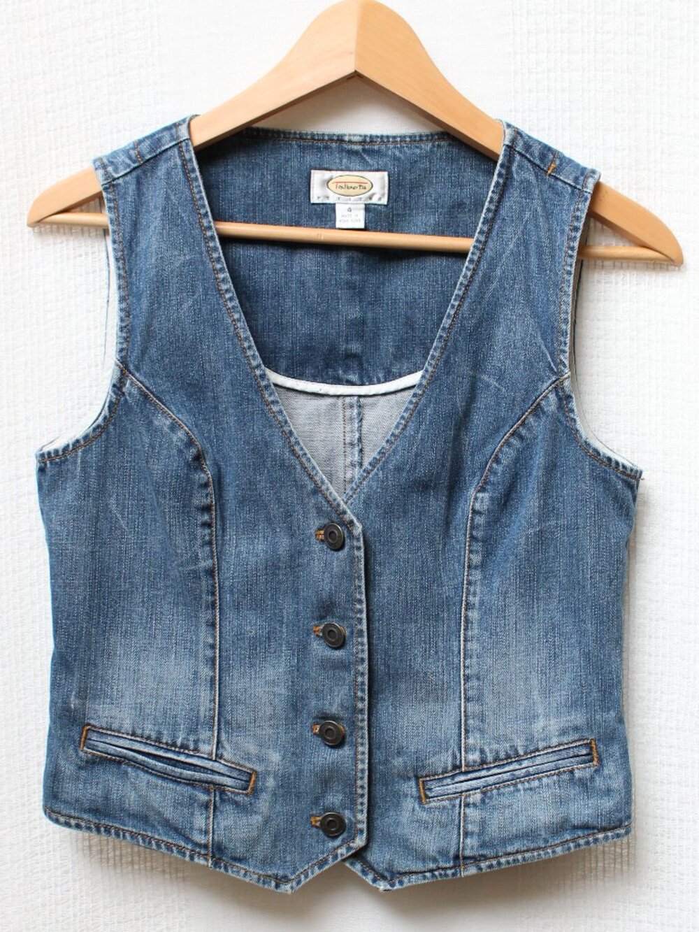 Talbots Y2K Denim Vest Vintage Crop Button Front Wash Blue Petite Size 4